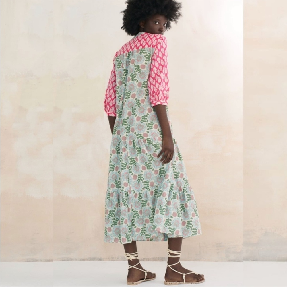 Zara Pink and Green Patterned Dress Size Small - Picture 3 of 10